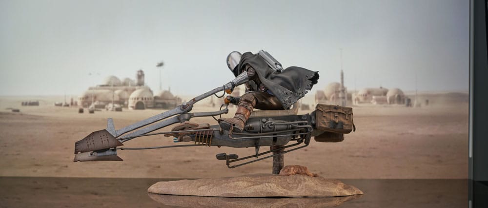 Star Wars: The Mandalorian : Statuette Din djarin et Grogu on speederbike