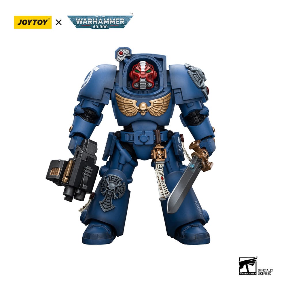 Figurine Warhammer 40k 1/18 Ultramarines Terminator Squad Sergent avec Épée Énergétique et Téléportation Homer 12 cm