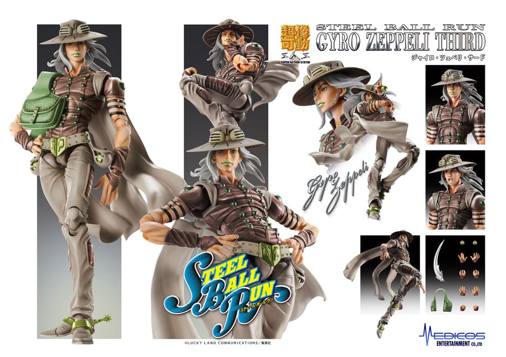Figurine Steel Ball Run de JoJo's Bizarre Adventure Part 7 Super Action Chozokado Gyro Zeppeli Third 16 cm