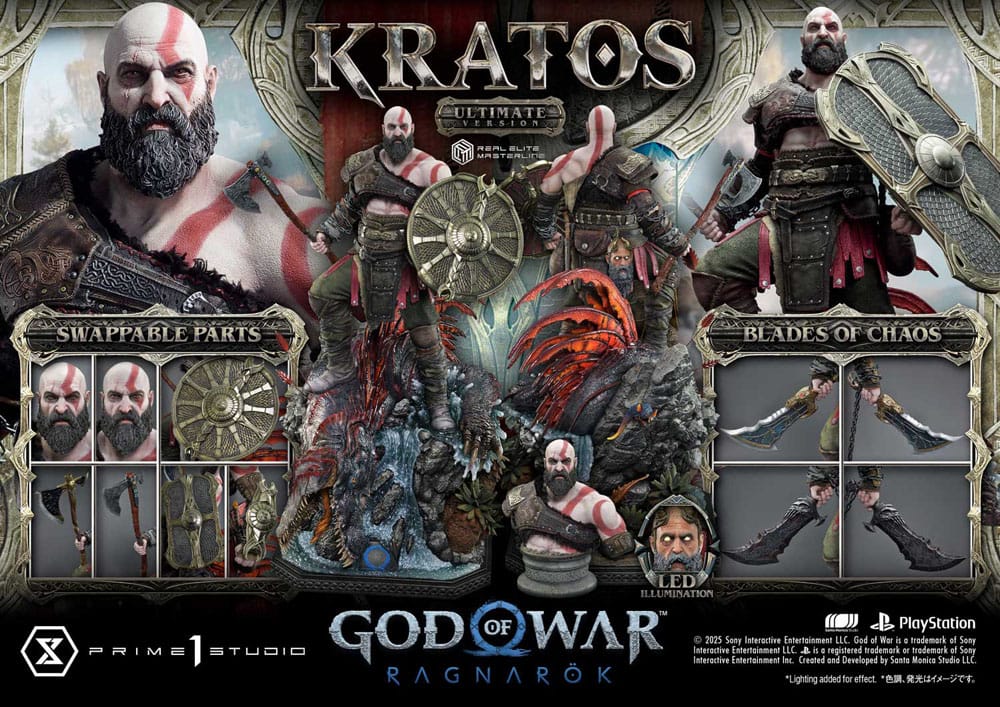 Statuette God of War : Ragnarok Real Elite Masterline Series 1/3 Kratos Ultimate Bonus Version 95 cm