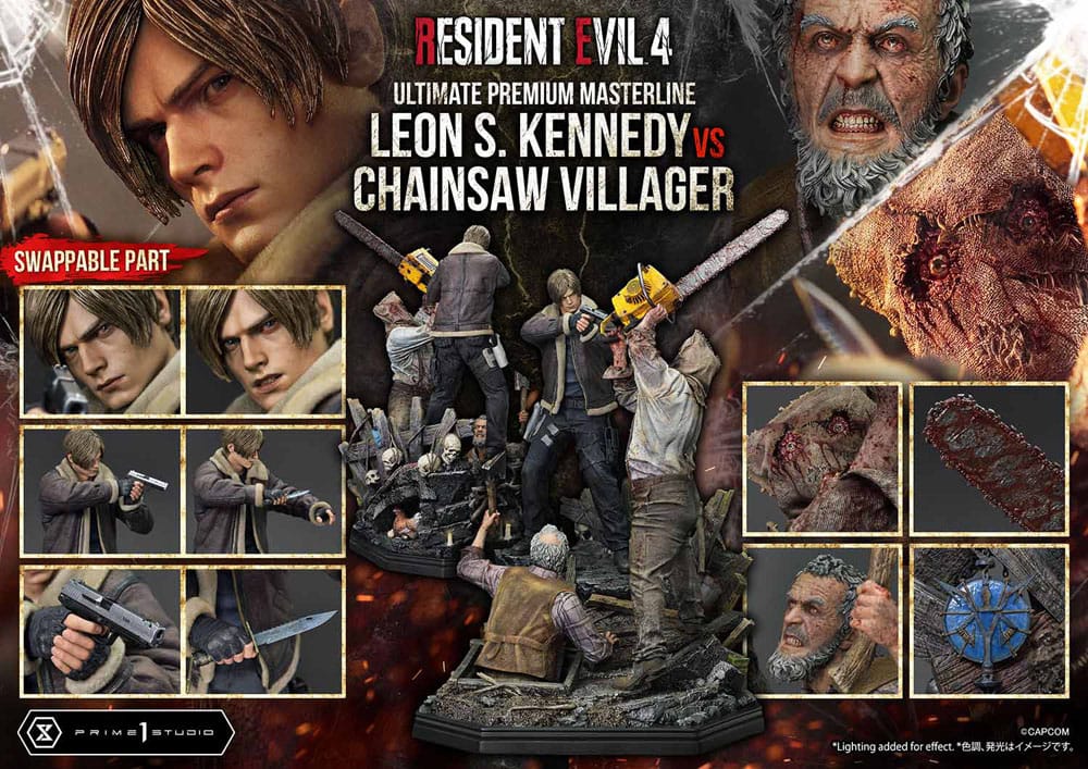 Statuette Resident Evil 4 Ultimate Premium Masterline Series 1/4 Leon S. Kennedy vs. Chainsaw Villager 76 cm