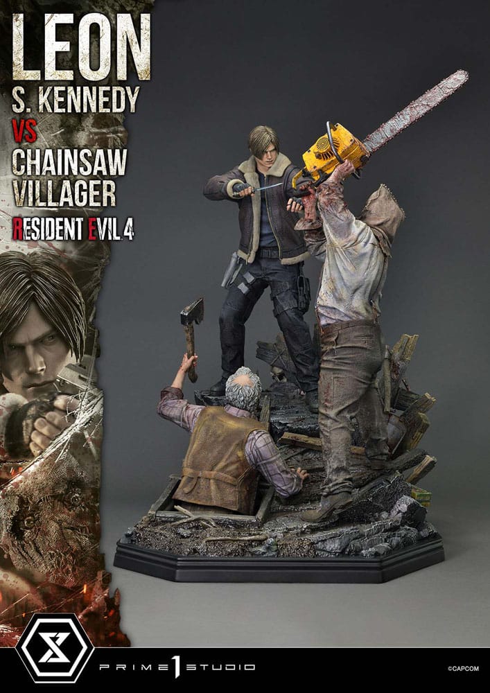 Statuette Resident Evil 4 Ultimate Premium Masterline Series 1/4 Leon S. Kennedy vs. Chainsaw Villager 76 cm