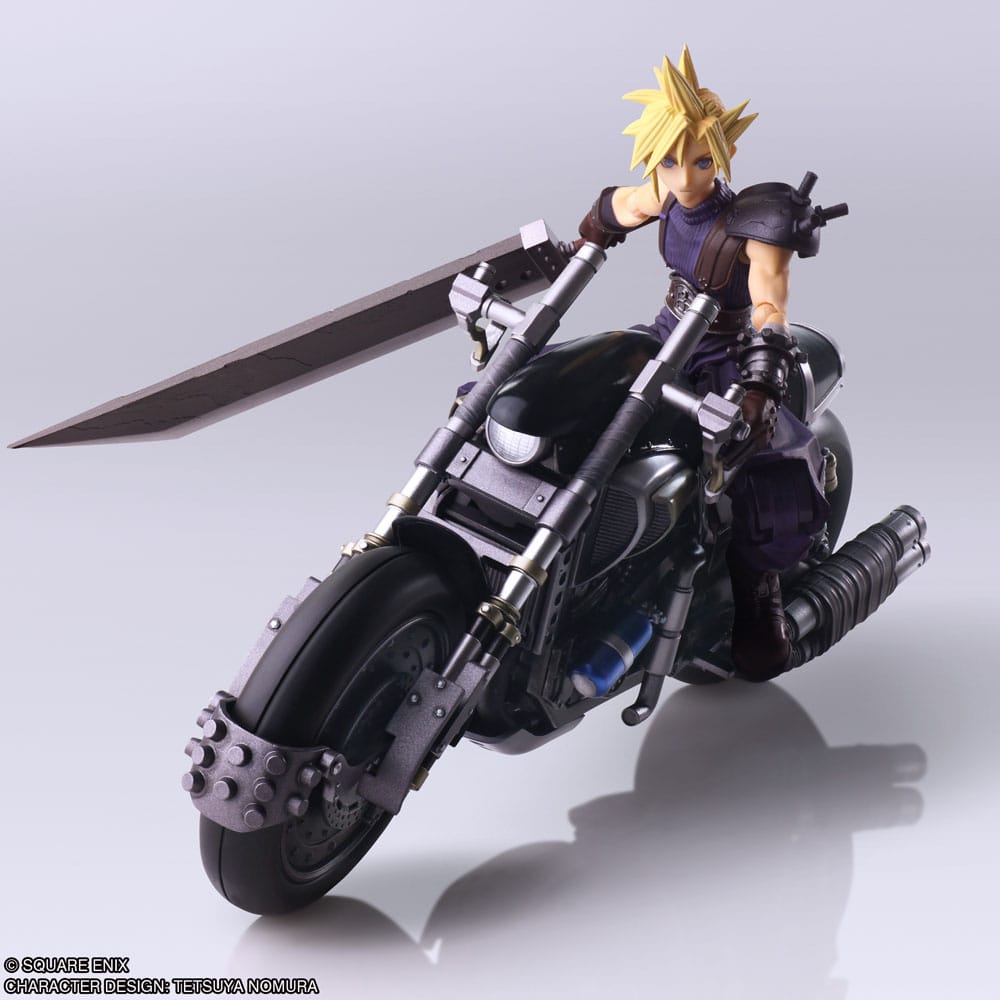 Final Fantasy VII Bring Arts figurine avec véhicule Cloud Strife Hardy-Daytona 15 cm