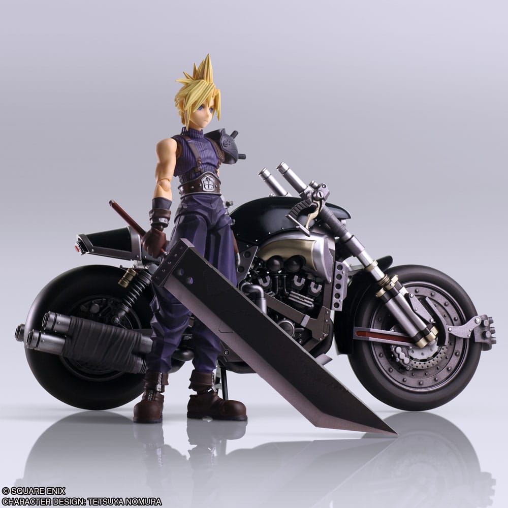 Final Fantasy VII Bring Arts figurine avec véhicule Cloud Strife Hardy-Daytona 15 cm